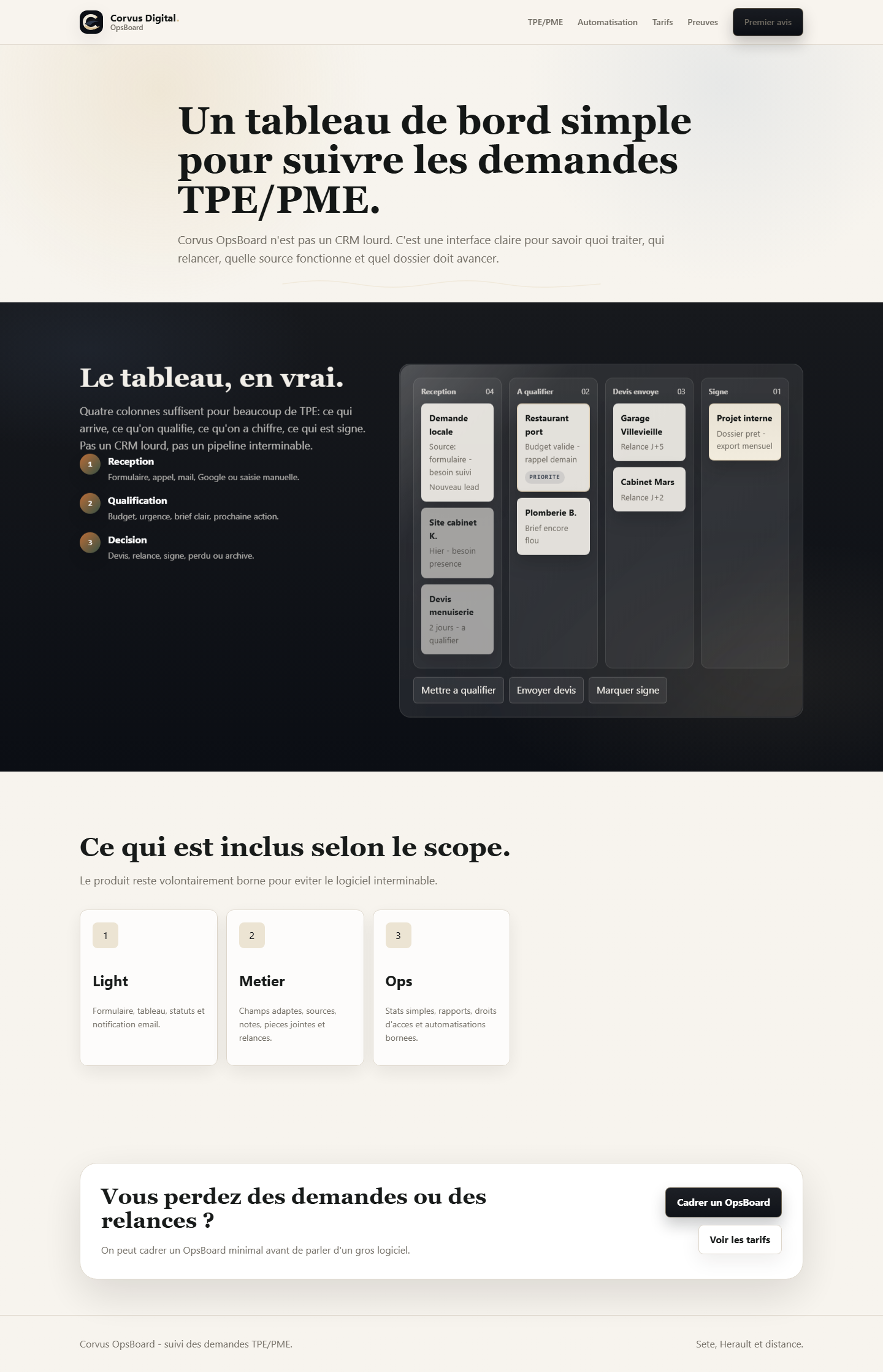 Capture du tableau de suivi Corvus comme preuve produit